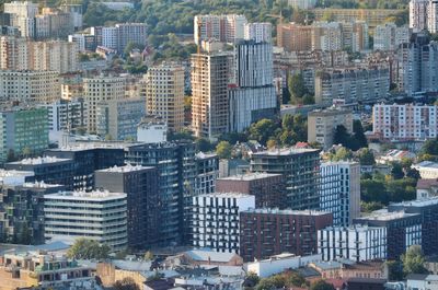 High angle view of buildings in city