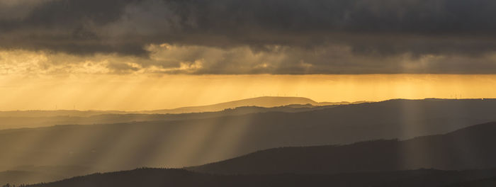 Scenic view of mountains against sky during sunset