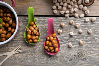 High angle view of fruits on table