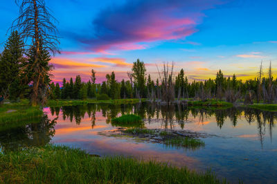 Scenic view of lake against sky during sunset