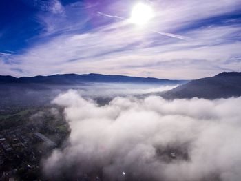 Scenic view of mountains against cloudy sky