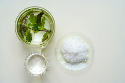 High angle view of food in glass on table
