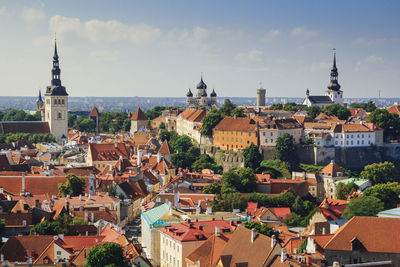 High angle view of town against sky