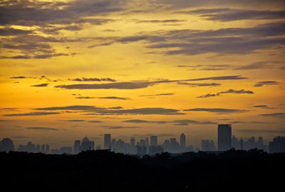 Silhouette buildings against sky during sunset