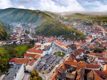 High angle view of townscape against sky