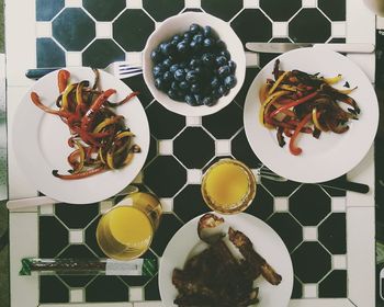Directly above shot of meal served on table