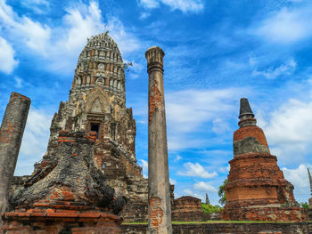 Low angle view of old temple against sky