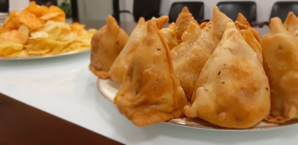Close-up of serving food in plate
