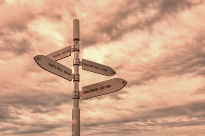Low angle view of road sign against sky