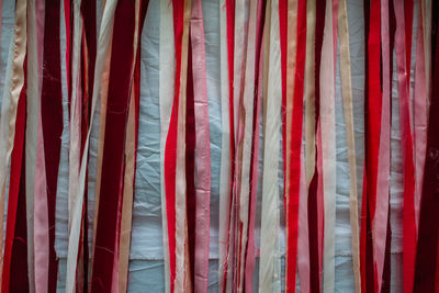 Full frame shot of fabrics hanging for sale in market
