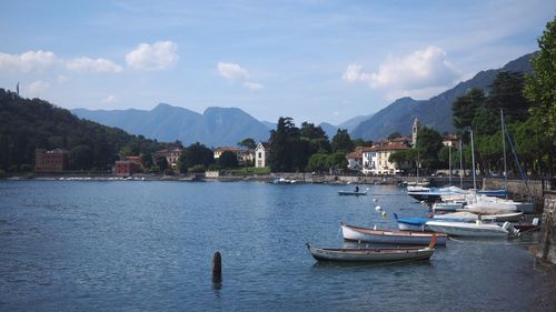 Boats moored at dock