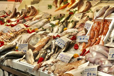 High angle view of food for sale