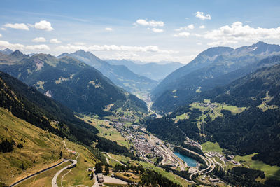 High angle view of mountains against sky