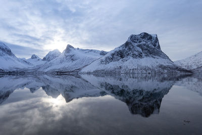 Scenic view of snowcapped mountains against sky