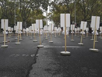 Row of cemetery against trees