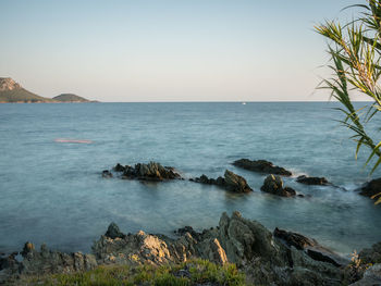 Scenic view of sea against clear sky