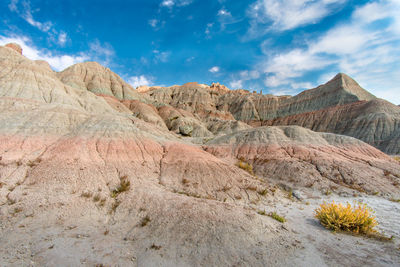 Rock formations against cloudy sky