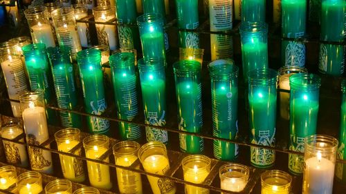 Full frame shot of illuminated bottles