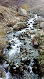 Scenic view of river flowing through rocks