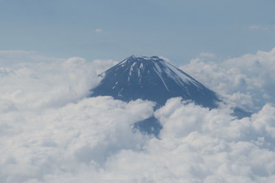 Low angle view of snowcapped mountain against sky