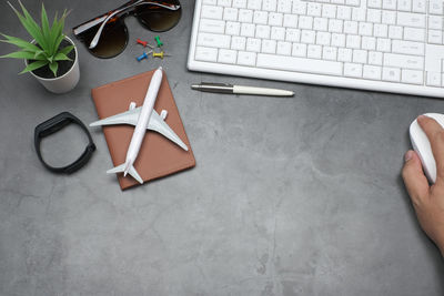 High angle view of mobile phone on table