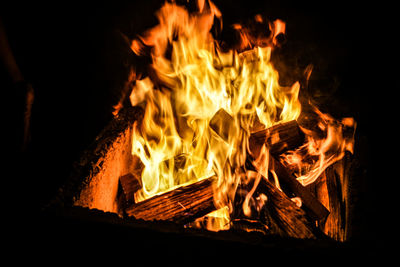 Close-up of bonfire at night