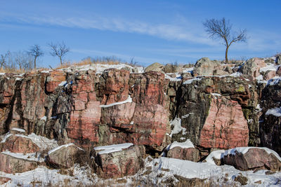 Panoramic shot of rocks on landscape against sky