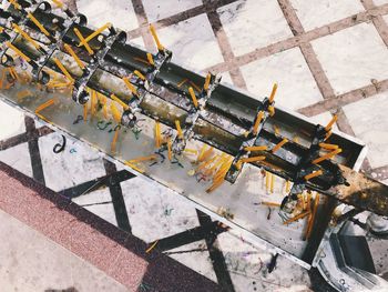 High angle view of machinery on wall