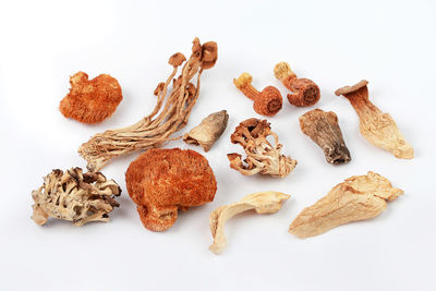 High angle view of cookies against white background