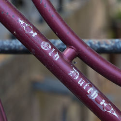 Close-up of water drops on railing