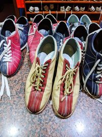 High angle view of shoes on floor