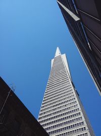 Low angle view of skyscrapers against clear sky