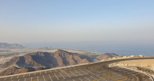 High angle view of road against clear sky