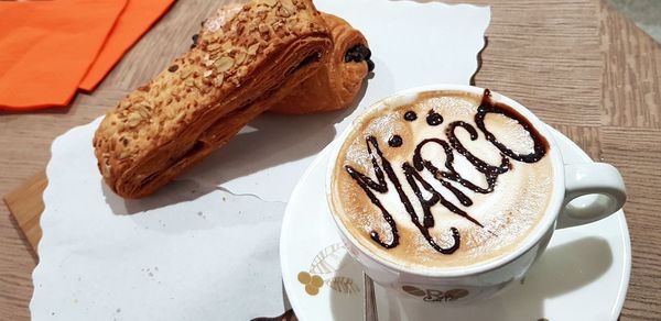 High angle view of coffee on table