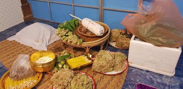 High angle view of cake in basket