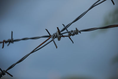 Close-up of barbed wire against sky