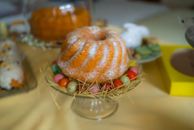 Close-up of dessert on table