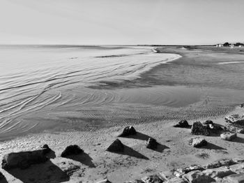 Scenic view of beach against clear sky