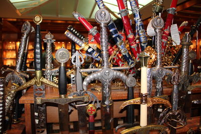 Low angle view of lanterns hanging in market for sale