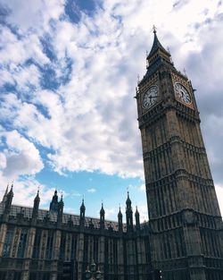 Low angle view of big ben against cloudy sky