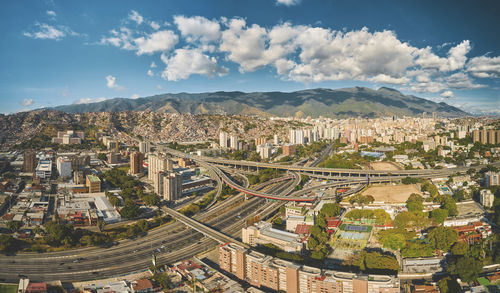 Aerial 360 view of the la arana distributor, panoramic view of francisco fajardo highway 