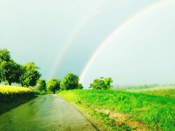 Scenic view of rainbow over land