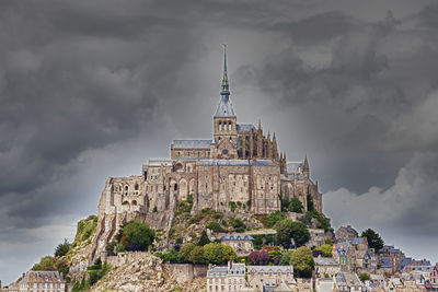 Low angle view of castle against cloudy sky