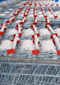 High angle view of traffic cones on snow