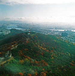 High angle view of townscape against sky