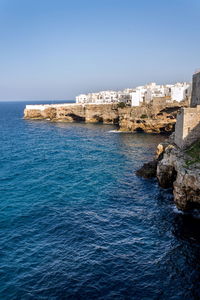 Scenic view of sea against clear blue sky