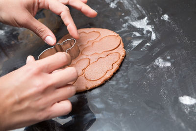 High angle view of person preparing food