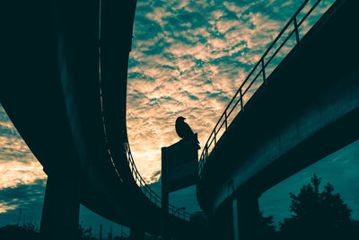 Low angle view of silhouette man on bridge against sky