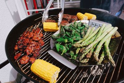 High angle view of food in plate on table