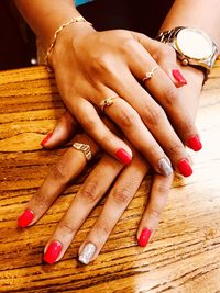 Midsection of woman with hands